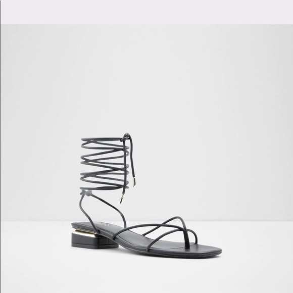 ALDO | Black Strappy Ankle Tie Sandals - Picture 1 of 8